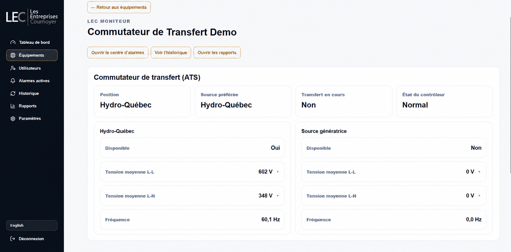 État des sources et position d’un ATS dans LEC Moniteur