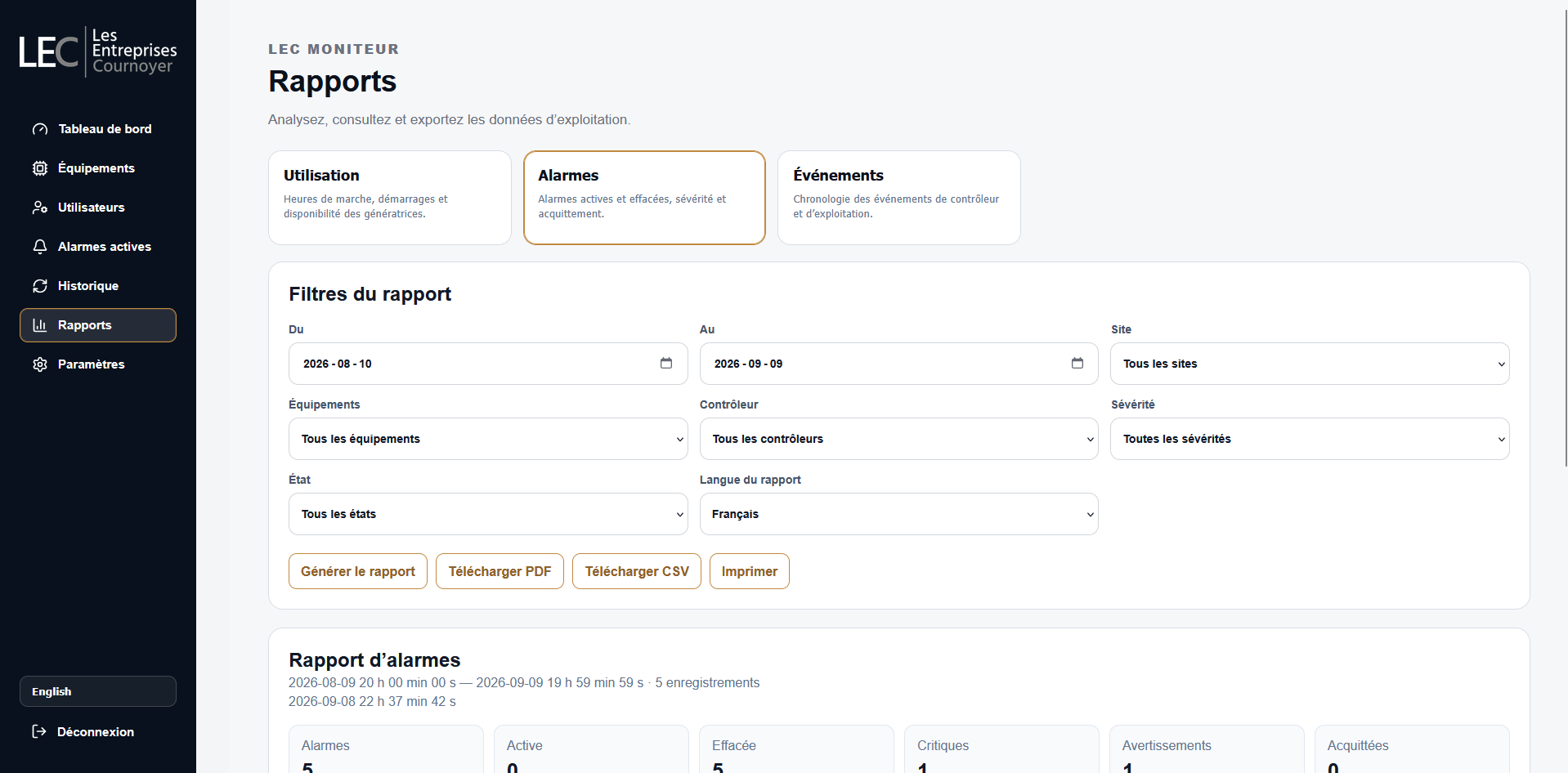 Aperçu des rapports LEC Moniteur Plus